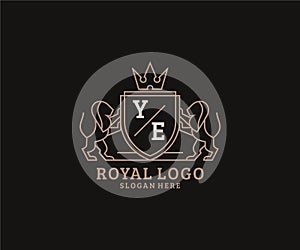 Initial YE Letter Lion Royal Luxury Logo template in vector art for Restaurant, Royalty, Boutique, Cafe, Hotel, Heraldic, Jewelry