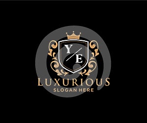 Initial YE Letter Royal Luxury Logo template in vector art for Restaurant, Royalty, Boutique, Cafe, Hotel, Heraldic, Jewelry,