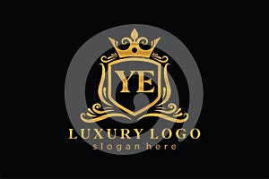 Initial YE Letter Royal Luxury Logo template in vector art for Restaurant, Royalty, Boutique, Cafe, Hotel, Heraldic, Jewelry,