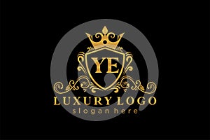 Initial YE Letter Royal Luxury Logo template in vector art for Restaurant, Royalty, Boutique, Cafe, Hotel, Heraldic, Jewelry,
