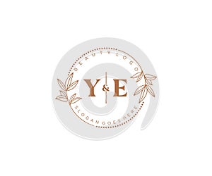 initial YE letters Beautiful floral feminine editable premade monoline logo suitable for spa salon skin hair beauty boutique and
