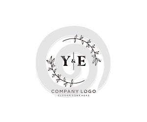 initial YE letters Beautiful floral feminine editable premade monoline logo suitable for spa salon skin hair beauty boutique and