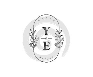 initial YE letters Beautiful floral feminine editable premade monoline logo suitable for spa salon skin hair beauty boutique and