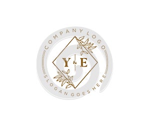 initial YE letters Beautiful floral feminine editable premade monoline logo suitable for spa salon skin hair beauty boutique and