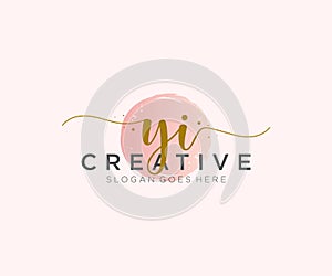 initial YI Feminine logo beauty monogram and elegant logo design, handwriting logo of initial signature, wedding, fashion, floral