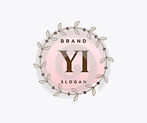 Initial YI feminine logo. Usable for Nature, Salon, Spa, Cosmetic and Beauty Logos. Flat Vector Logo Design Template Element