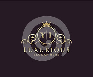 Initial YI Letter Royal Luxury Logo template in vector art for Restaurant, Royalty, Boutique, Cafe, Hotel, Heraldic, Jewelry,