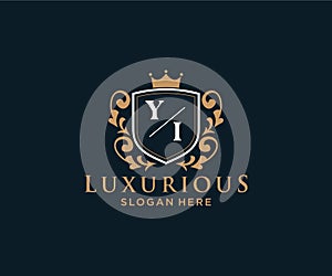 Initial YI Letter Royal Luxury Logo template in vector art for Restaurant, Royalty, Boutique, Cafe, Hotel, Heraldic, Jewelry,