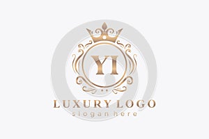 Initial YI Letter Royal Luxury Logo template in vector art for Restaurant, Royalty, Boutique, Cafe, Hotel, Heraldic, Jewelry,