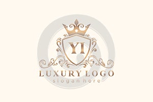 Initial YI Letter Royal Luxury Logo template in vector art for Restaurant, Royalty, Boutique, Cafe, Hotel, Heraldic, Jewelry,