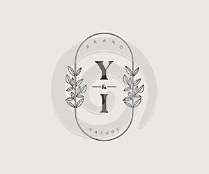 initial YI letters Beautiful floral feminine editable premade monoline logo suitable for spa salon skin hair beauty boutique and