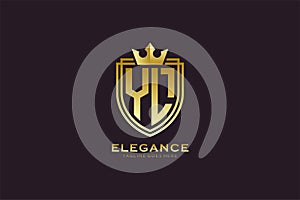 initial YL elegant luxury monogram logo or badge template with scrolls and royal crown - perfect for luxurious branding projects