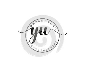 initial YU Feminine logo beauty monogram and elegant logo design, handwriting logo of initial signature, wedding, fashion, floral