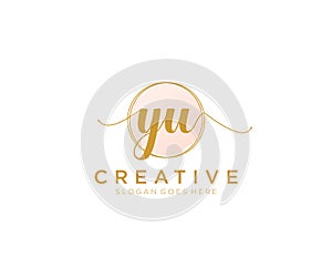 initial YU Feminine logo beauty monogram and elegant logo design, handwriting logo of initial signature, wedding, fashion, floral