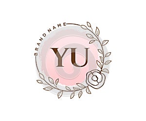 Initial YU feminine logo. Usable for Nature, Salon, Spa, Cosmetic and Beauty Logos. Flat Vector Logo Design Template Element