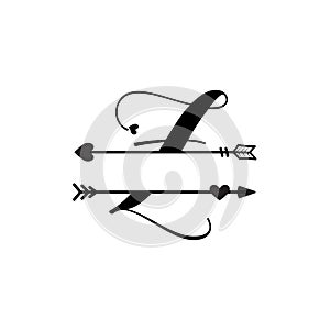 Initial z love monogram split letter vector isolated