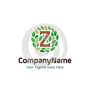 Initial Z nature leaf logo. letter Z and rounded leaves concept design vector template illustration. natural, eco company, garden
