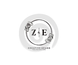 initial ZE letters hand drawn feminine and floral botanical logo suitable for spa salon skin hair beauty boutique and cosmetic