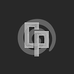 Initials CP or PC creative letter logo monogram, combination two letters C and P, black and white lines style