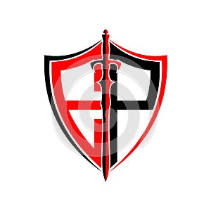 Initials E P Shield Armor Sword for logo design inspiration