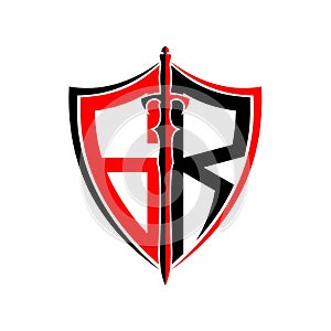 Initials G R Shield Armor Sword for logo design inspiration