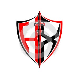 Initials H X Shield Armor Sword for logo design inspiration