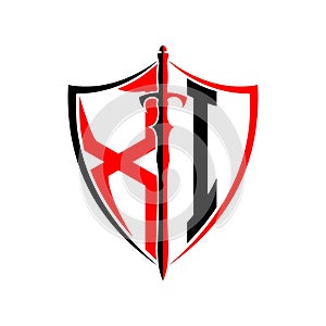 Initials X I Shield Armor Sword for logo design inspiration