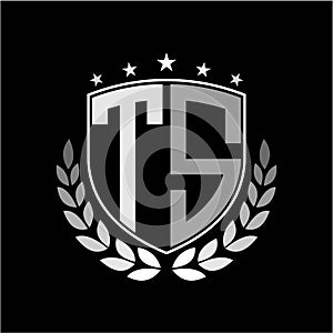 Initials inspiration letter T S logo shield badge illustration