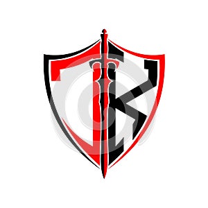 Initials J K Shield Armor Sword for logo design inspiration