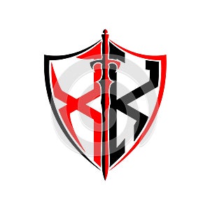 Initials X K Shield Armor Sword for logo design inspiration