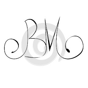 Initials lettering, hand drawing monogram B,M letter grunge sign