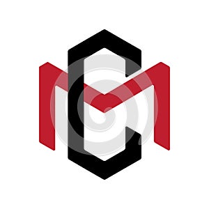 Initials MC letters logo design. MC logo template vector red and black color. CM icon design. CM logo photo