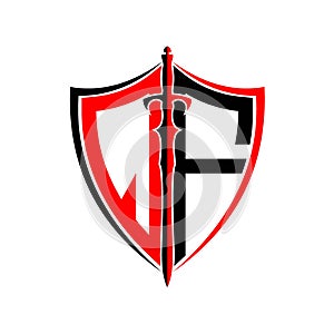 Initials Q F Shield Armor Sword for logo design inspiration
