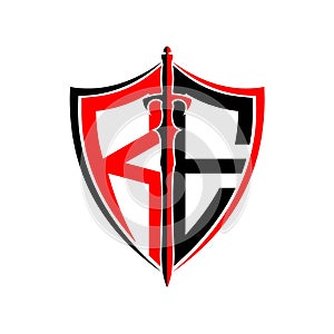 Initials R E Shield Armor Sword for logo design inspiration