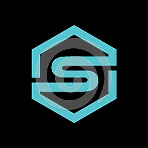 Initials S HEXAGON LOGO VECTOR template on black background