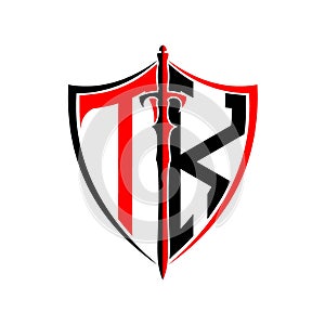 Initials T K Shield Armor Sword for logo design inspiration