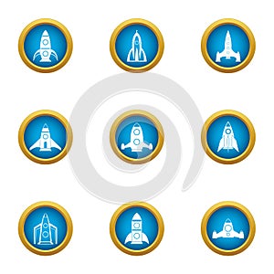 Initiate of missile icons set, flat style