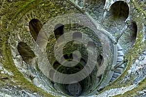 The Initiation well of Quinta da Regaleira in Sintra, Portugal. It's a 27 meter staircase that leads straight down underground and photo