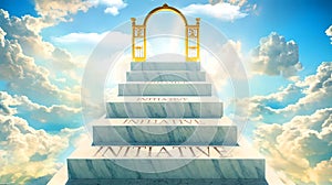 Initiative as stairs to reach out to the heavenly gate for reward, success and happiness.Initiative elevates and brings