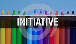 Initiative concept with education and back to school concept. Creative educational sketch and Initiative text with colorful