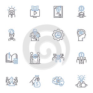 Initiative line icons collection. Courage, Leadership, Drive, Motivation, Ambition, Proactivity, Resourcefulness vector photo