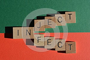 Inject on green background, Infect on red background photo