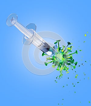 Injecting dose to kill the virus vaccine concept. 3d render illustration