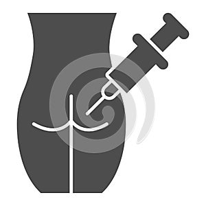 Injection into buttocks solid icon, injections concept, Intramuscular injection sign on white background, patient