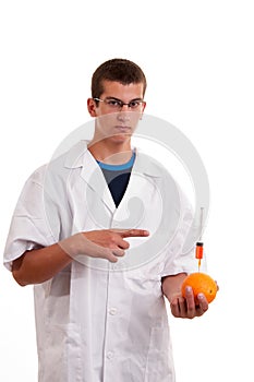 Injection into fruits. Genetically modified fruit