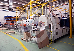 Injection molding machines in a large factory