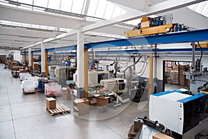 Injection molding machines in a large factory