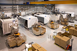 Injection molding machines in a large factory