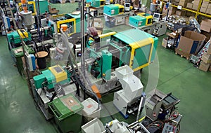 Injection molding machines in a large factory