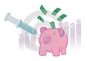 Injection into money piggy bank photo